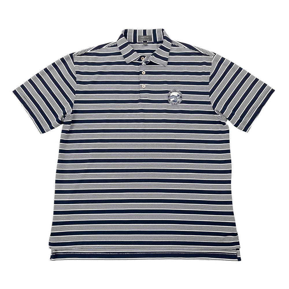 Peter Millar Swilcan Bridge Polo Shirt Mens L Blue Striped St Andrews Links